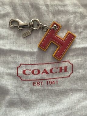 Coach Red Leather 'H' Key Charm with Yellow Trim